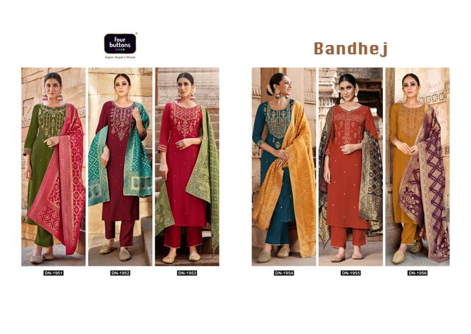 FOUR BUTTONS BANDHEJ Heavy Festive Wear Designer Kurti Bottom With Dupatta Collection